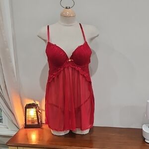 Red Sheer Lace Babydoll Chemise  Women Intimates Sz L
